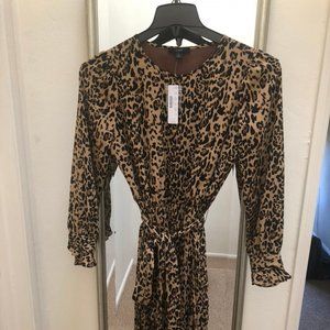 J Crew Long-sleeve pleated dress in leopard